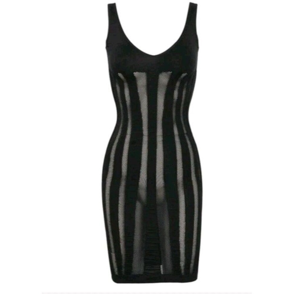 House of CB blk sheer stripe bodycon sleeveless dress xs/s Goth Sexy Fairygoth